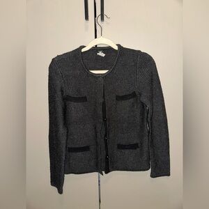 J Crew 100% Wool Women's Gray Knit Cardigan with Black details size Small